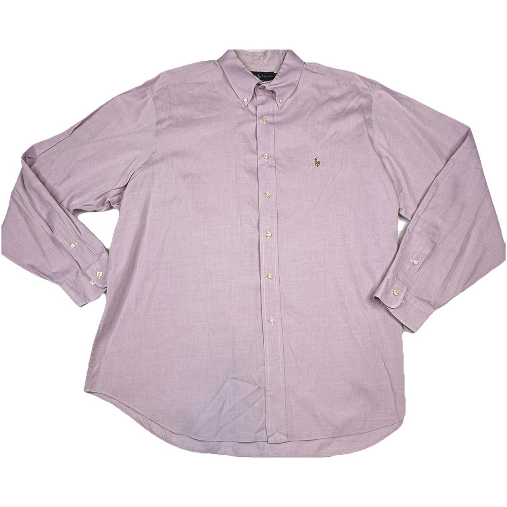 Ralph Lauren Classic Fit Button Down Dress Shirt Purple Flesh Pony Size 18 36/37